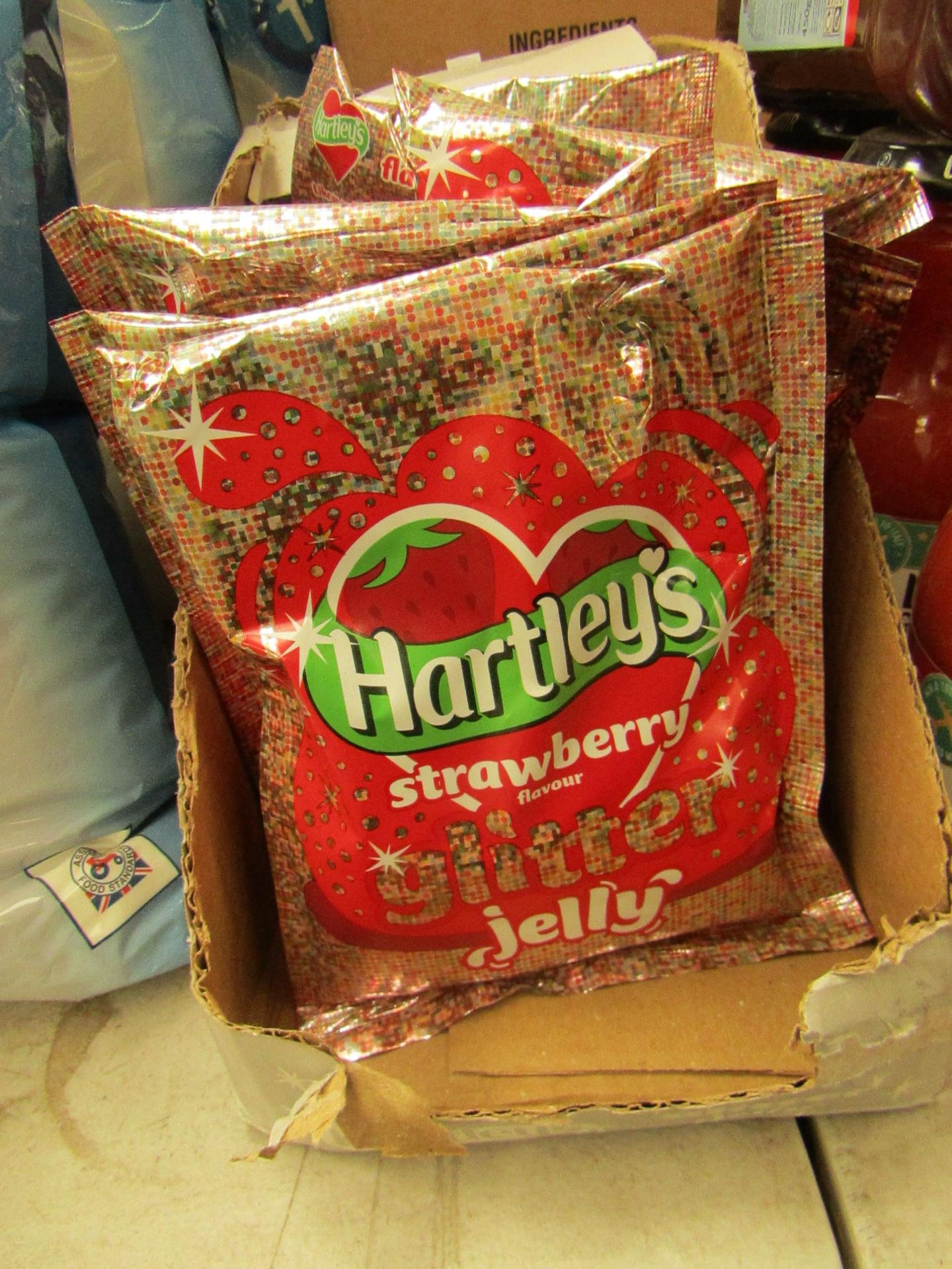 15x Hartleys - Strawberry Glitter Jelly (100g Pouches) - BBD July 2021. - Unused & Packaged.