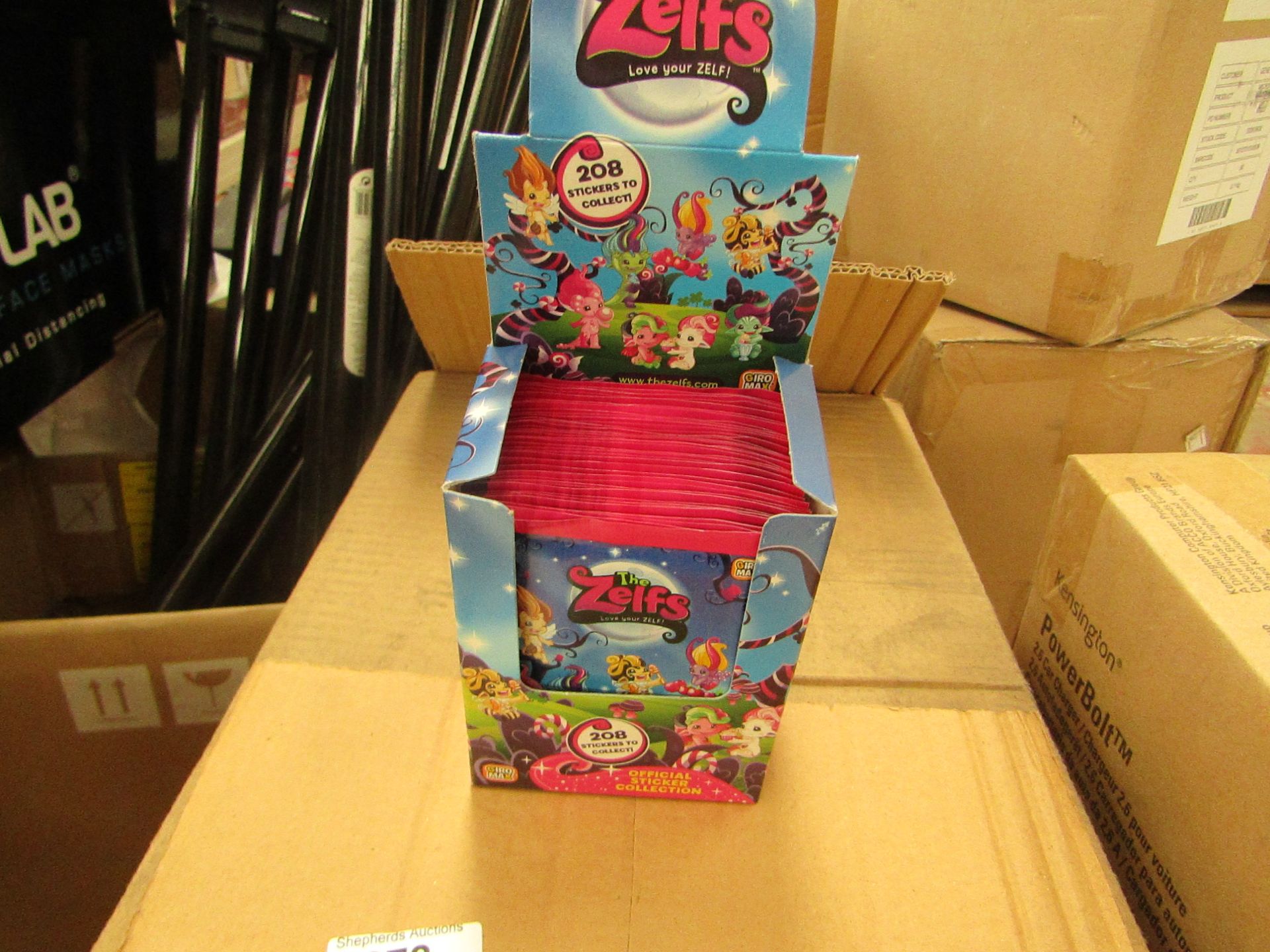 10x Boxes of Zelf Stickers, each box contains 50 packs of stickers, comes in Shop counter POS box.
