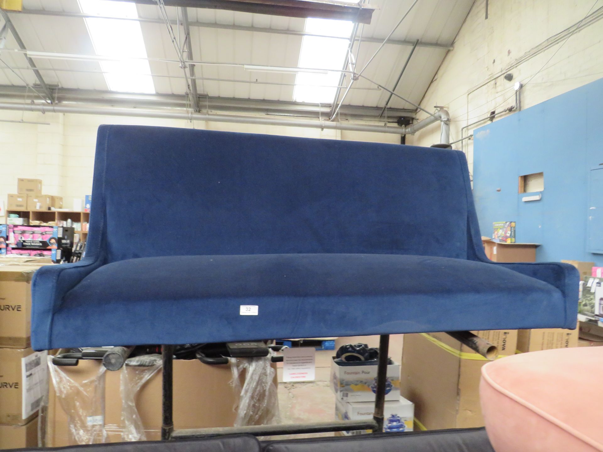 | 1X | MADE.COM BLUE VELVET 2 SEATER SOFA | MISSING FEET | RRP CIRCA - |