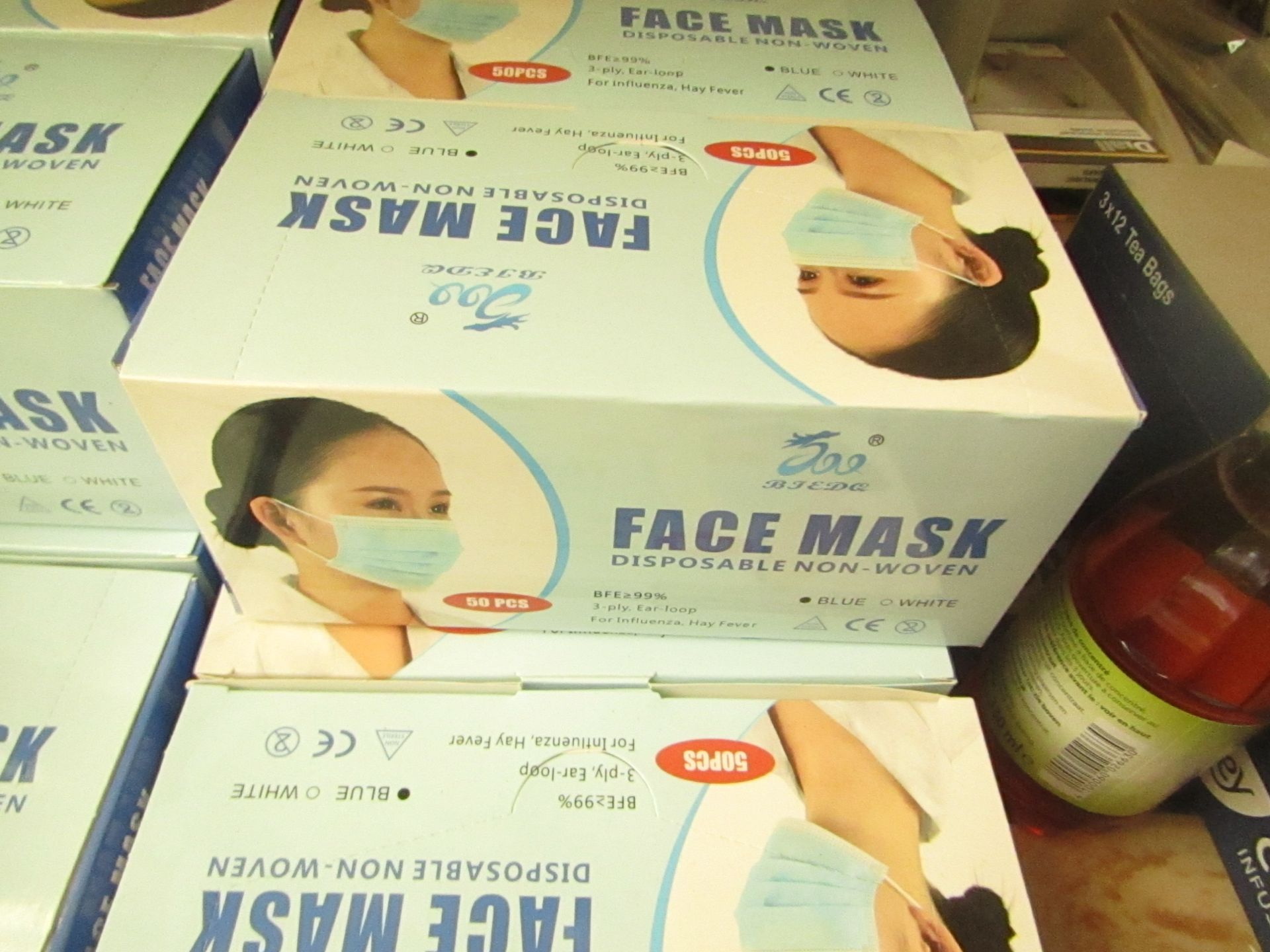 2x Boxes Containing 50 Disposable Non-Woven Face Mask's - New & Boxed.