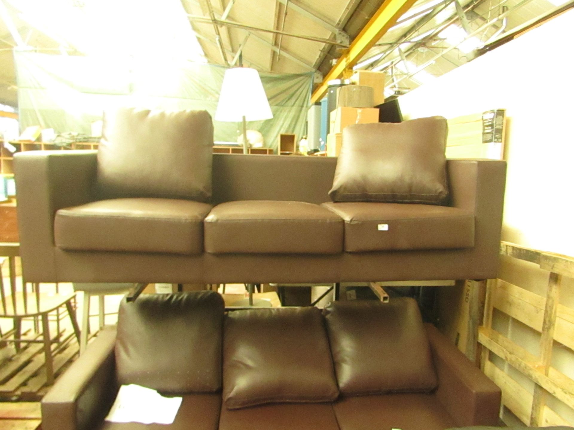 | 1X | LOFT ISABELLA 3 SEATER LEATHER SOFA | UNCHECKED WITH MISSING CUSHION & NO FEET PRESENT |