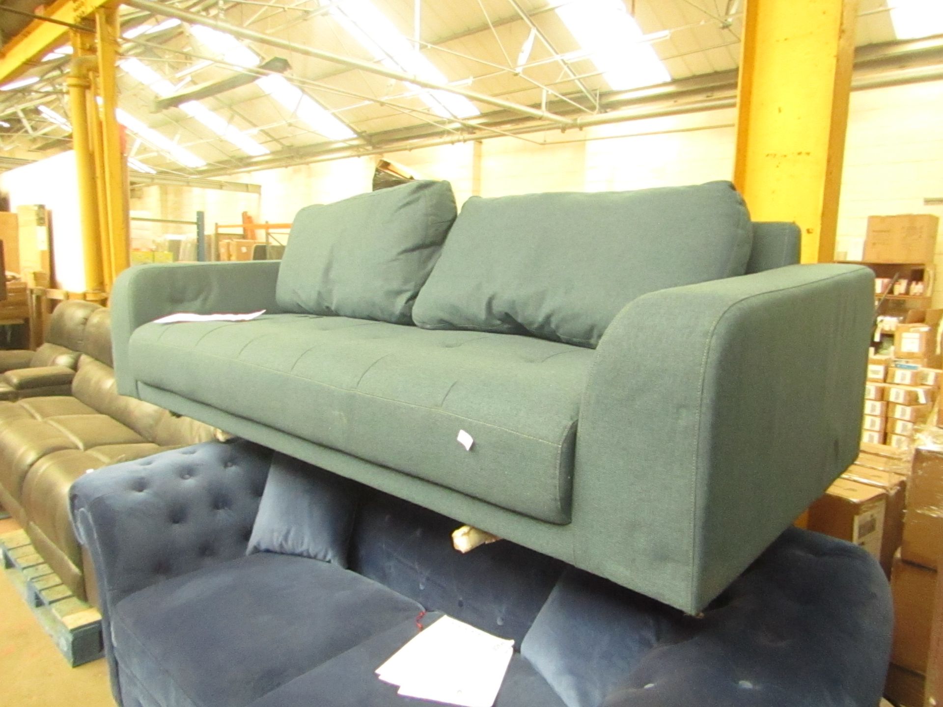 | 1X | MADE.COM 3 SEATER SOFA, DARK BLUE/GREEN | UNCHECKED & NO FEET PRESENT | RRP £- |