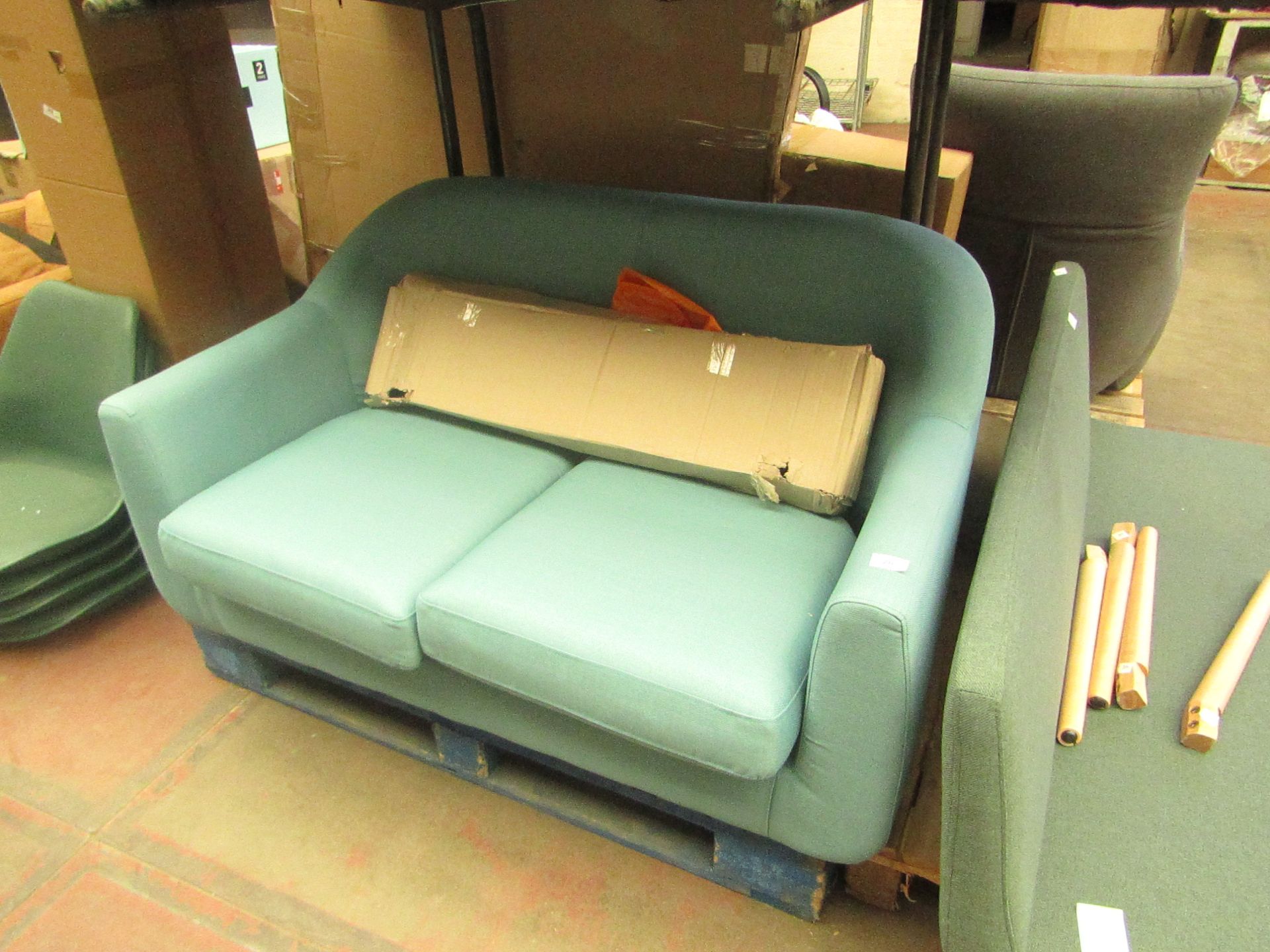 | 1X | MADE.COM TUBBY 2 SEATER SOFA, SOFT TEAL | UNCHECKED & FEET PRESENT | RRP £399 |