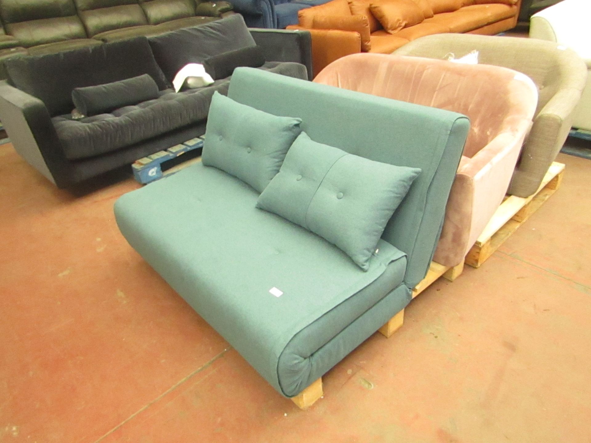 | 1X | MADE.COM HARU SMALL SOFA BED, SHERBET BLUE | UNCHECKED & NO FEET PRESENT | RRP £329 |