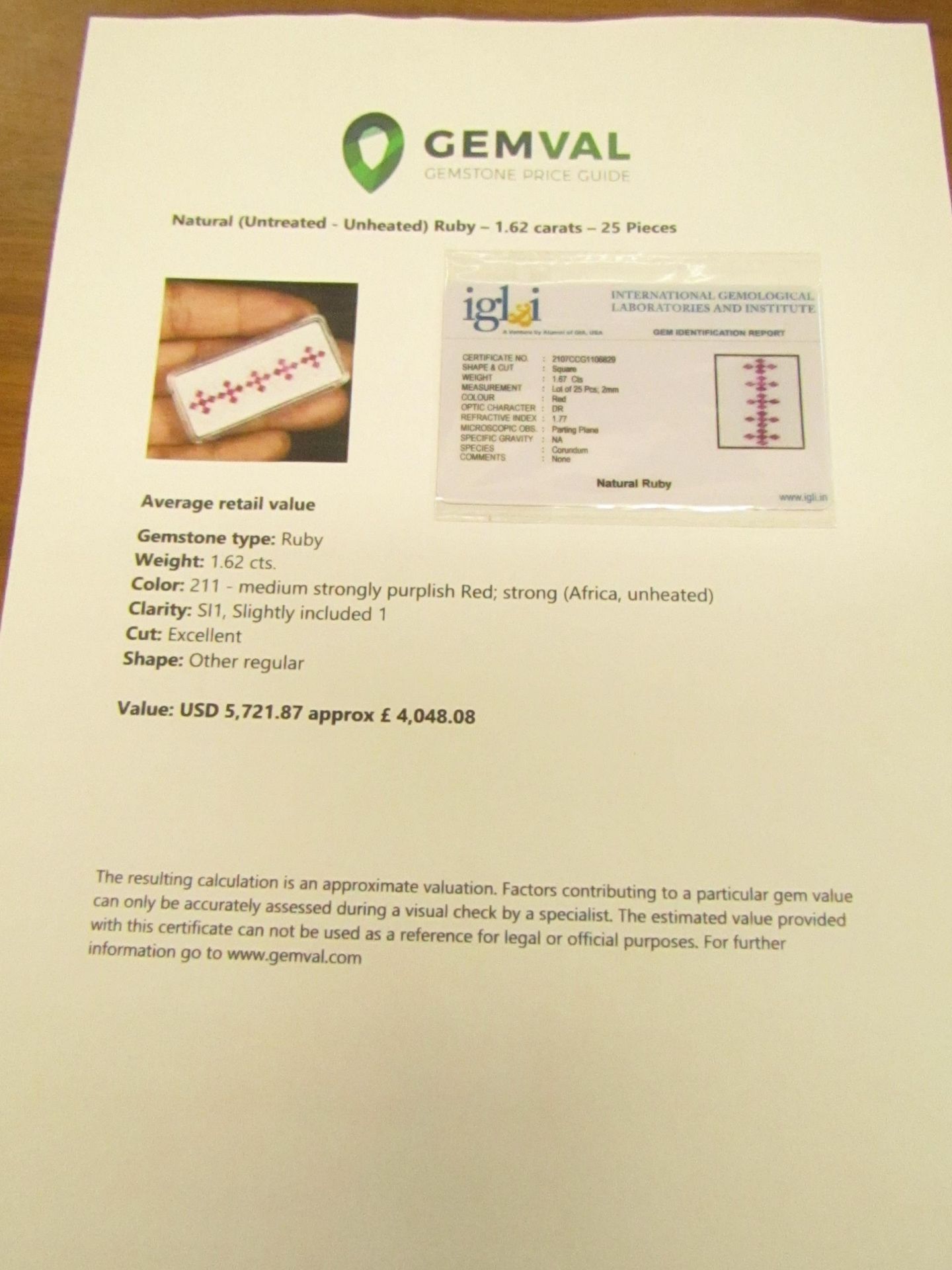 Natural Untreated - Unheated Ruby - 1.62 Carats - 25 Pieces - Square cut. Average retail value £5, - Image 2 of 2