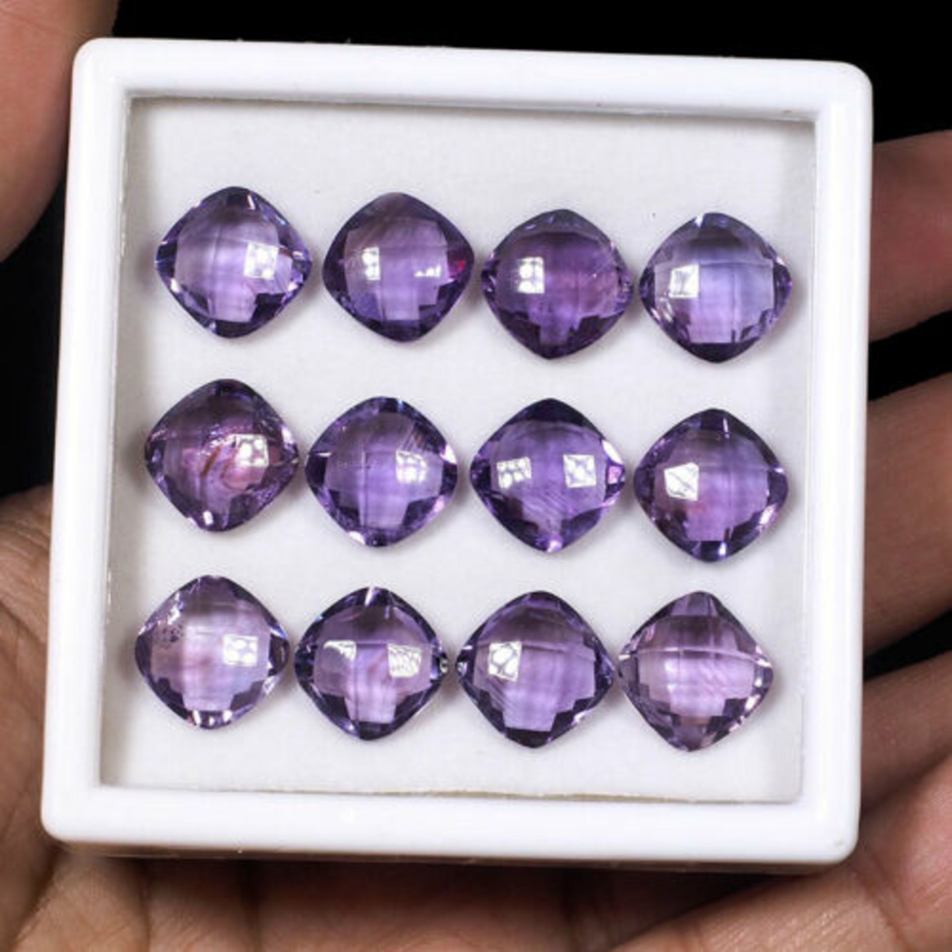 Natural (Untreated - Brazilian Amethyst – 58.25 carats – 12 Pieces – Checker-board Cushion cut.