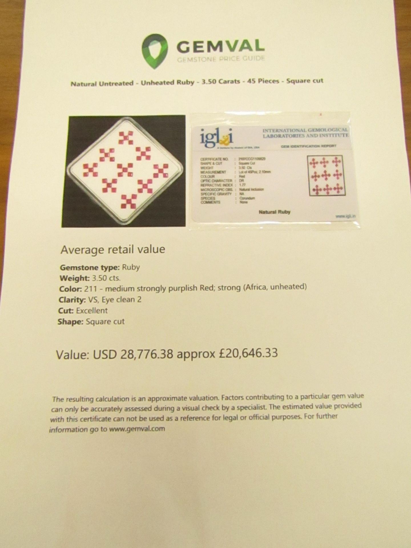 Natural Untreated - Unheated Ruby - 3.50 Carats - 45 Pieces - Square cut. Average retail value £20, - Image 2 of 2