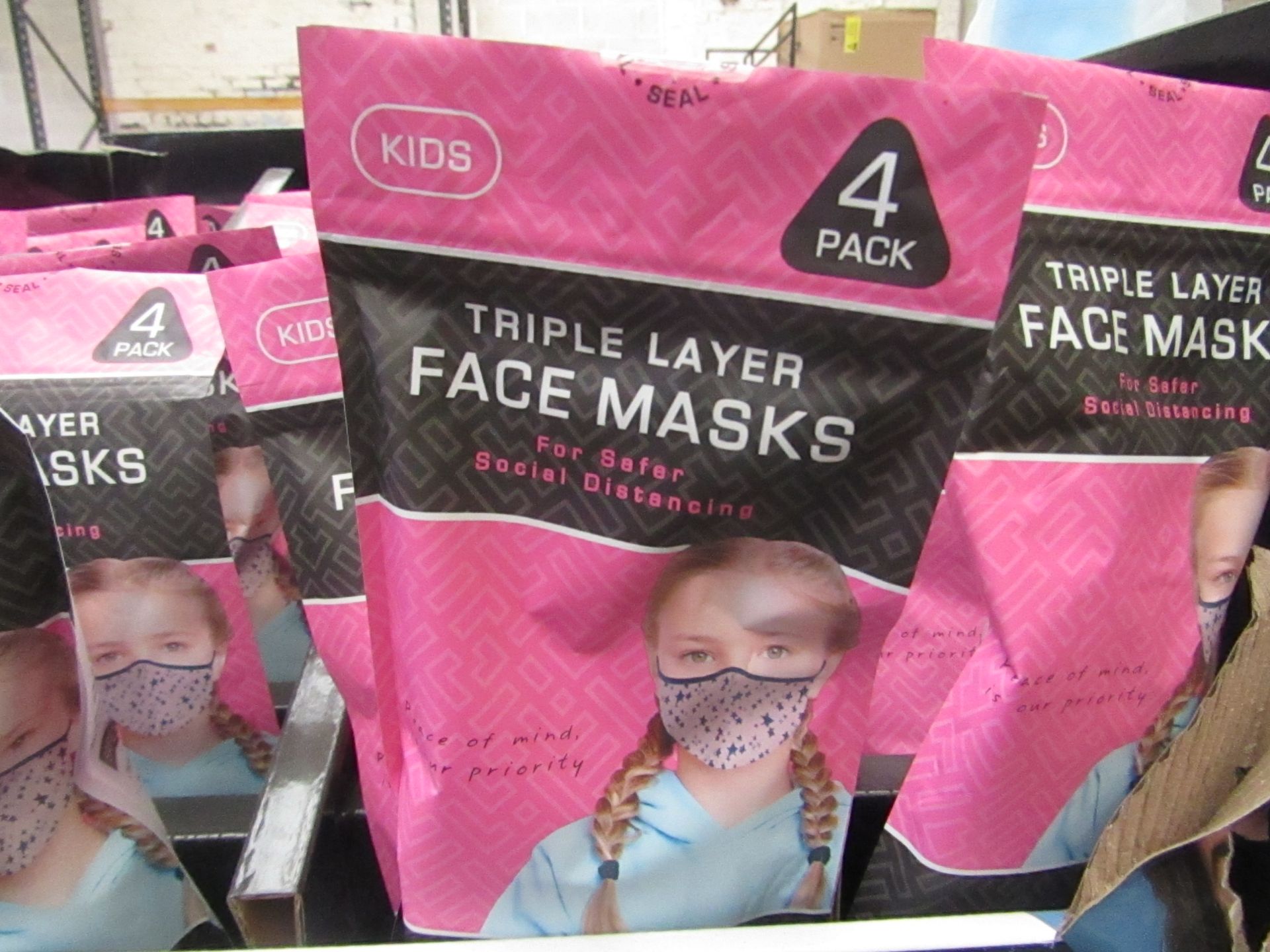 5x Social Lab - Childrens Triple Layer Face Masks - Girls (4 Per Pack) - New & Packaged.