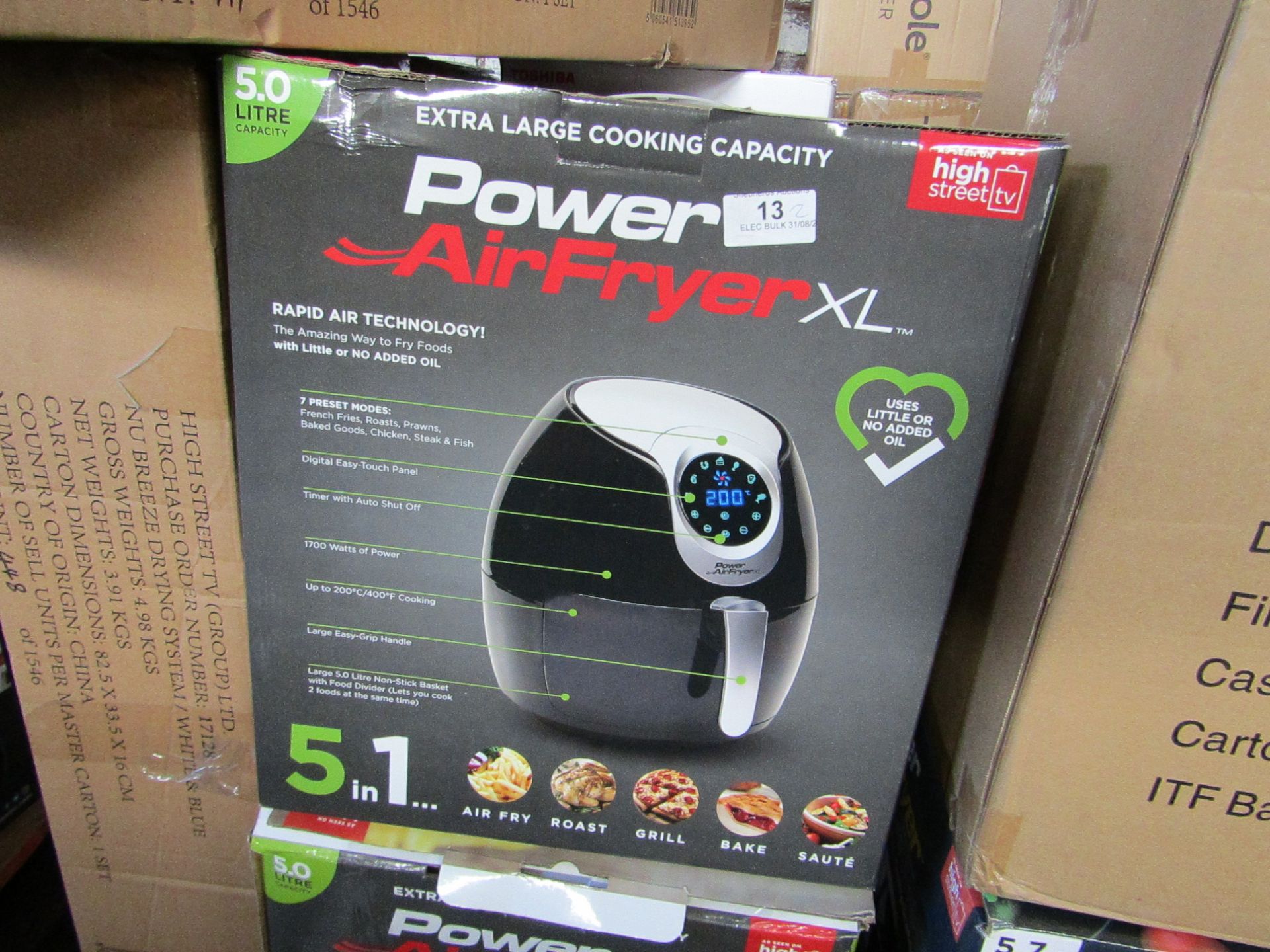 2X 5L POWER AIR FRYERS | UNCHECKED & BOXED | NO ONLINE RESALE | RRP £99.99 EACH | TOTAL LOT RRP £