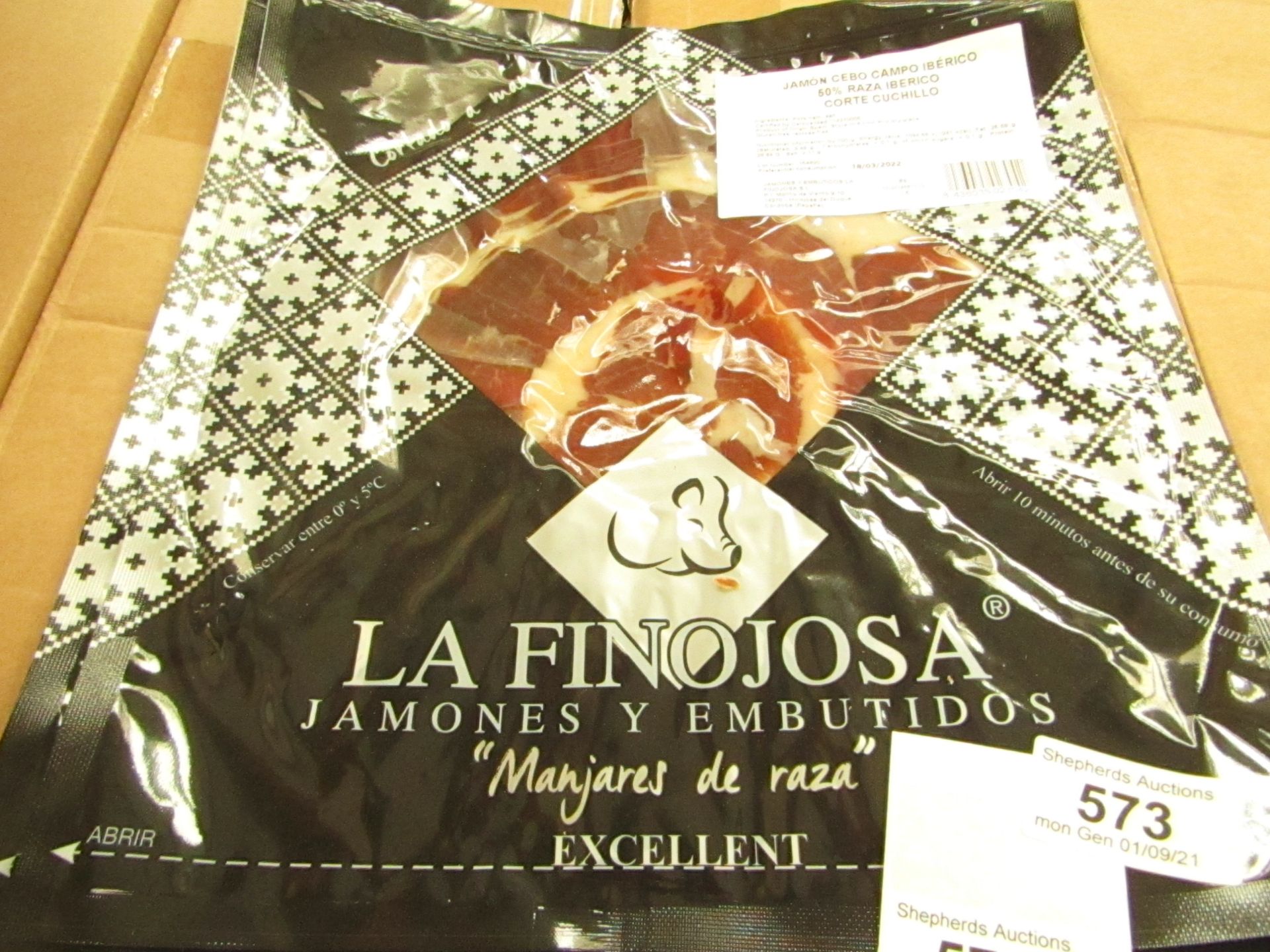 10 x La Finojosa 100g packets Sliced Iberian cured ham in slices. BB 18.3.22 RRP £16.25 per packet