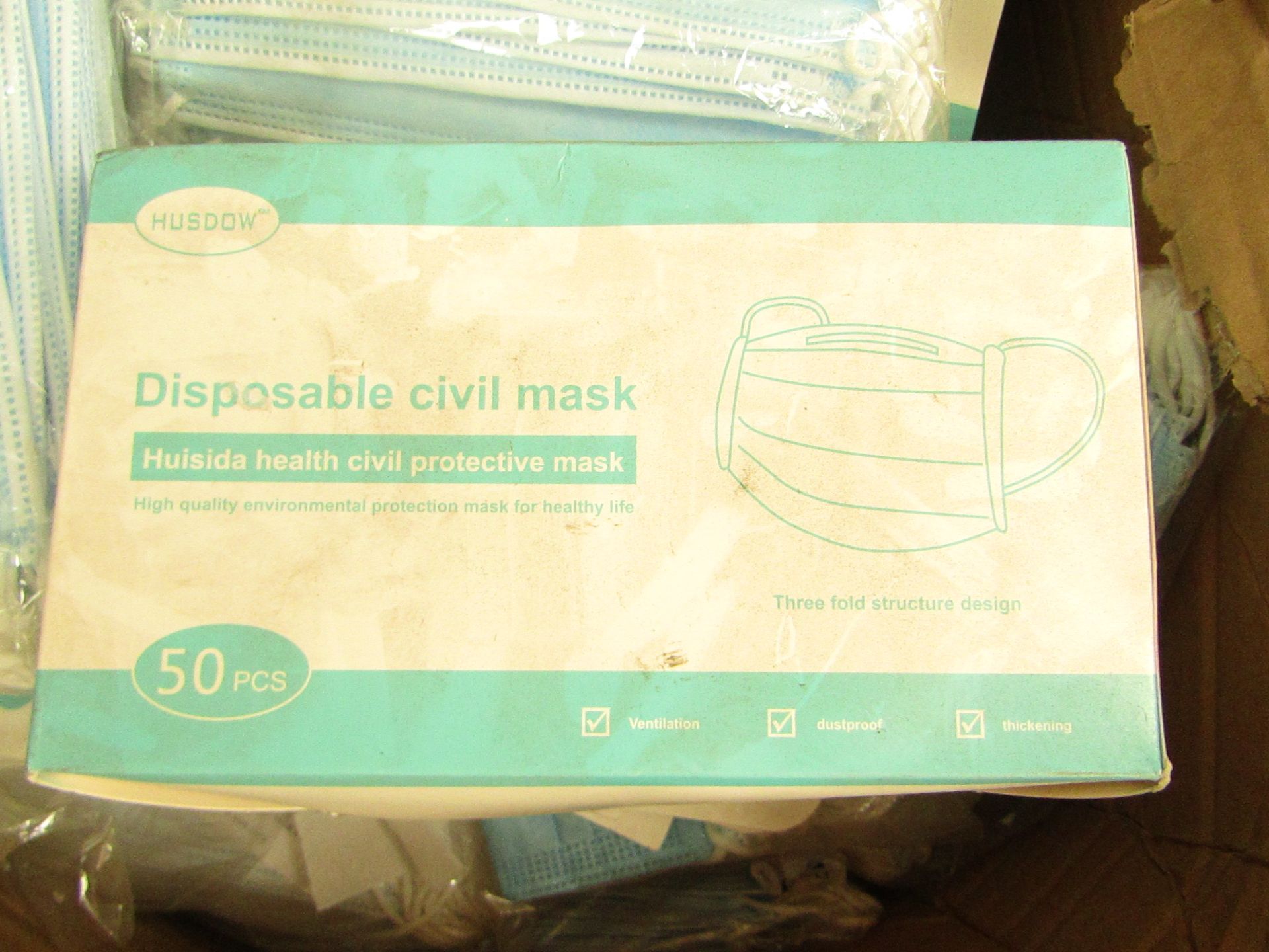 10x Pack of 50x disposable face masks - New & Packaged.