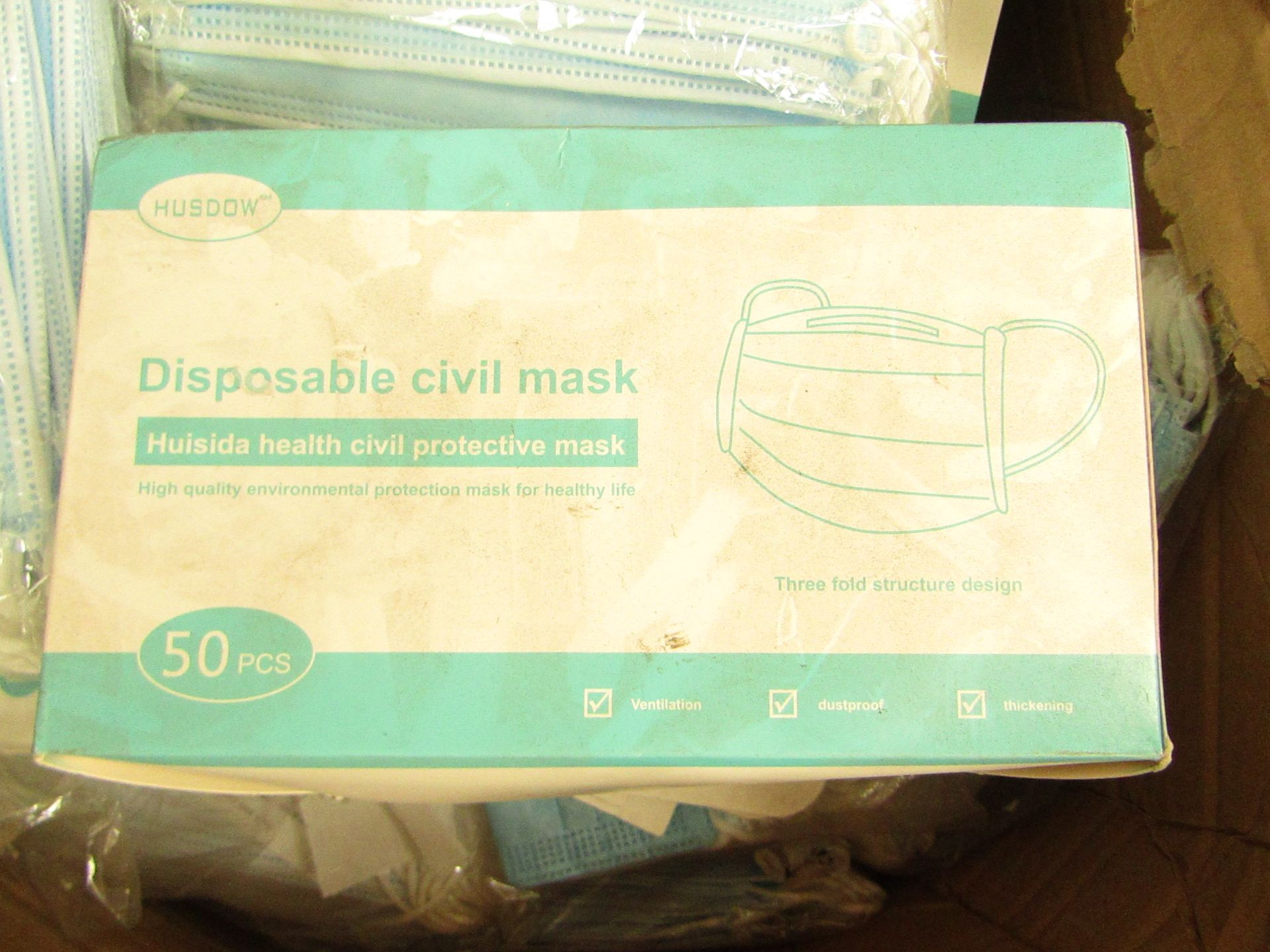10x Pack of 50x disposable face masks - New & Packaged.