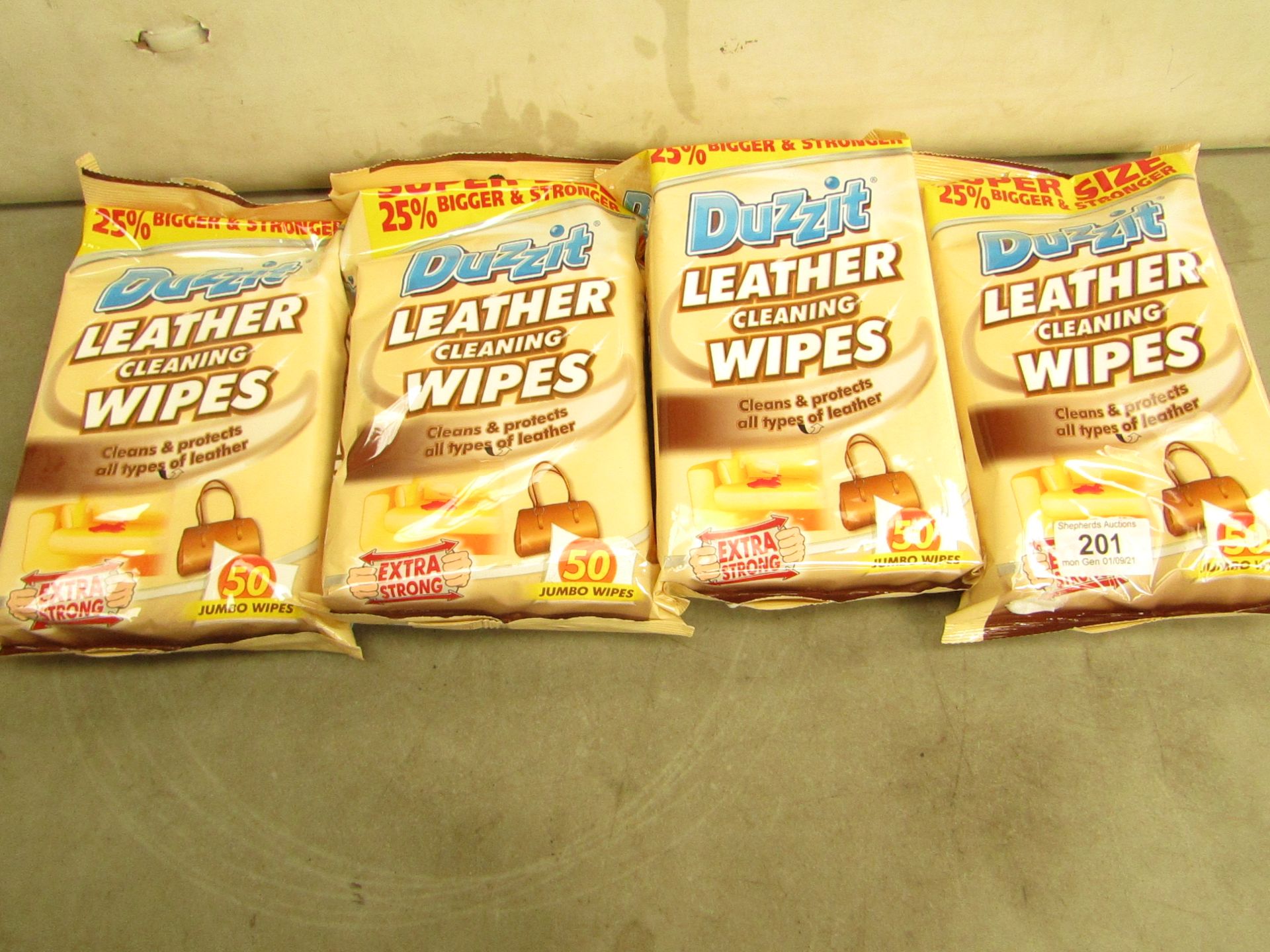 4 Packs of 50 Duzzit Leather Cleaning Wipes - New & Packaged.
