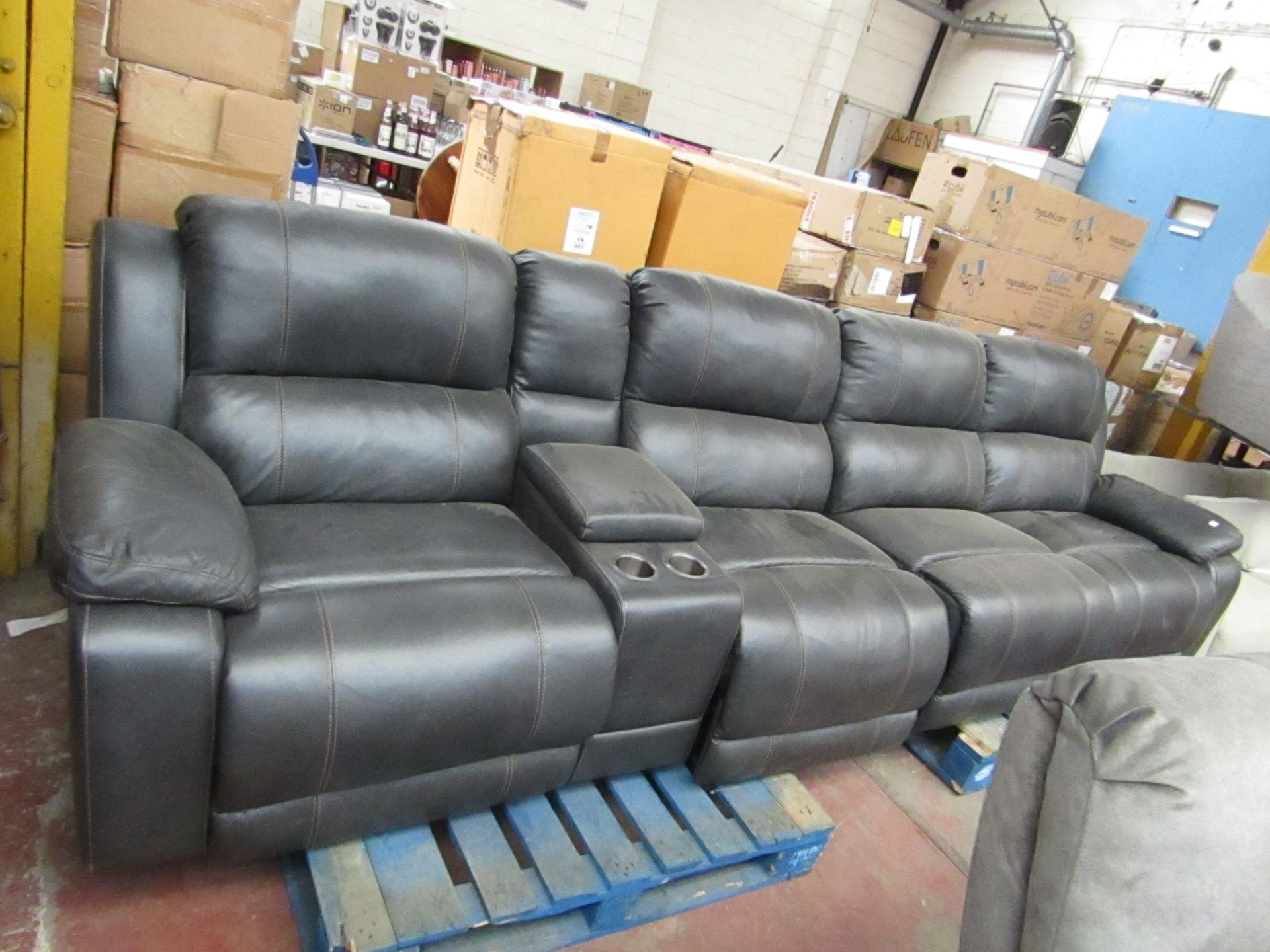 Pulaski leather 5 piece sofa with armrest and recliner, missing corner part but is still