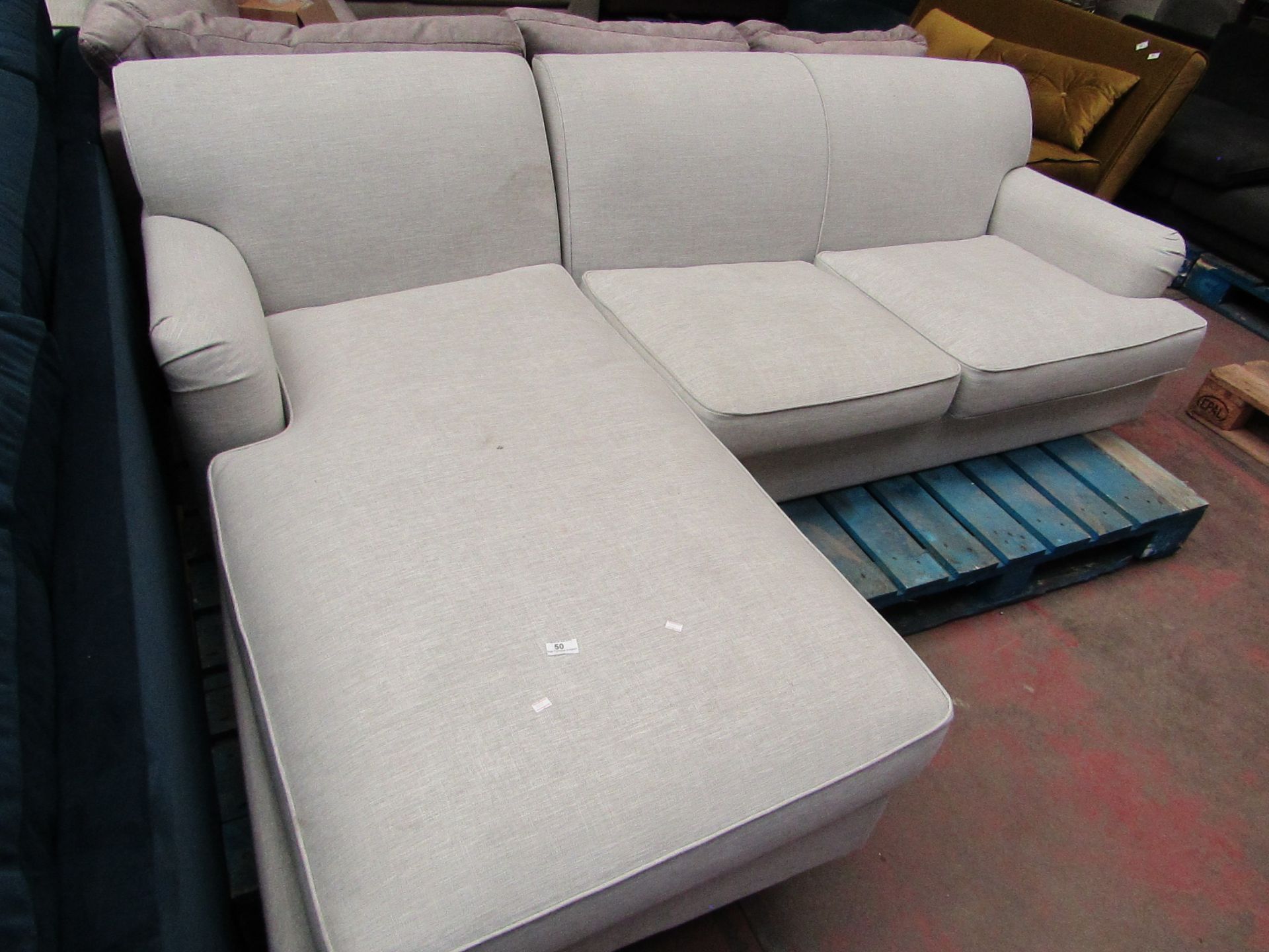 | 1X | MADE.COM ORSON LEFT HAND FACING CHAISE END CORNER SOFA, CHIC GREY | APPEARS TO BE STAINS IN