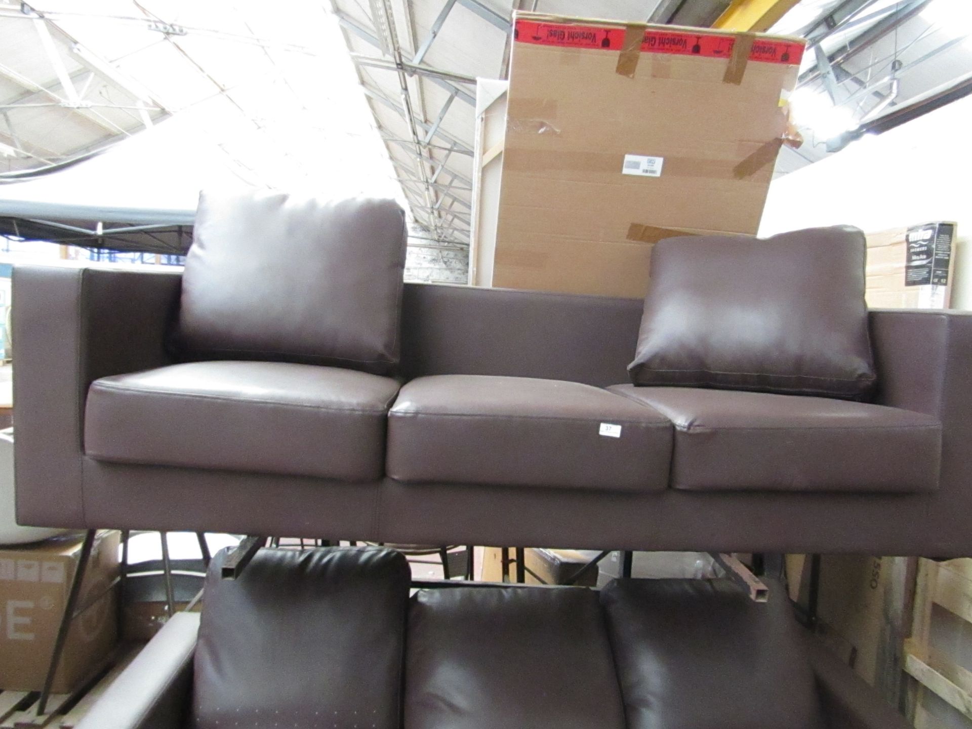 | 1X | LOFT ISABELLA 3 SEATER LEATHER SOFA | UNCHECKED WITH MISSING CUSHION & NO FEET PRESENT |