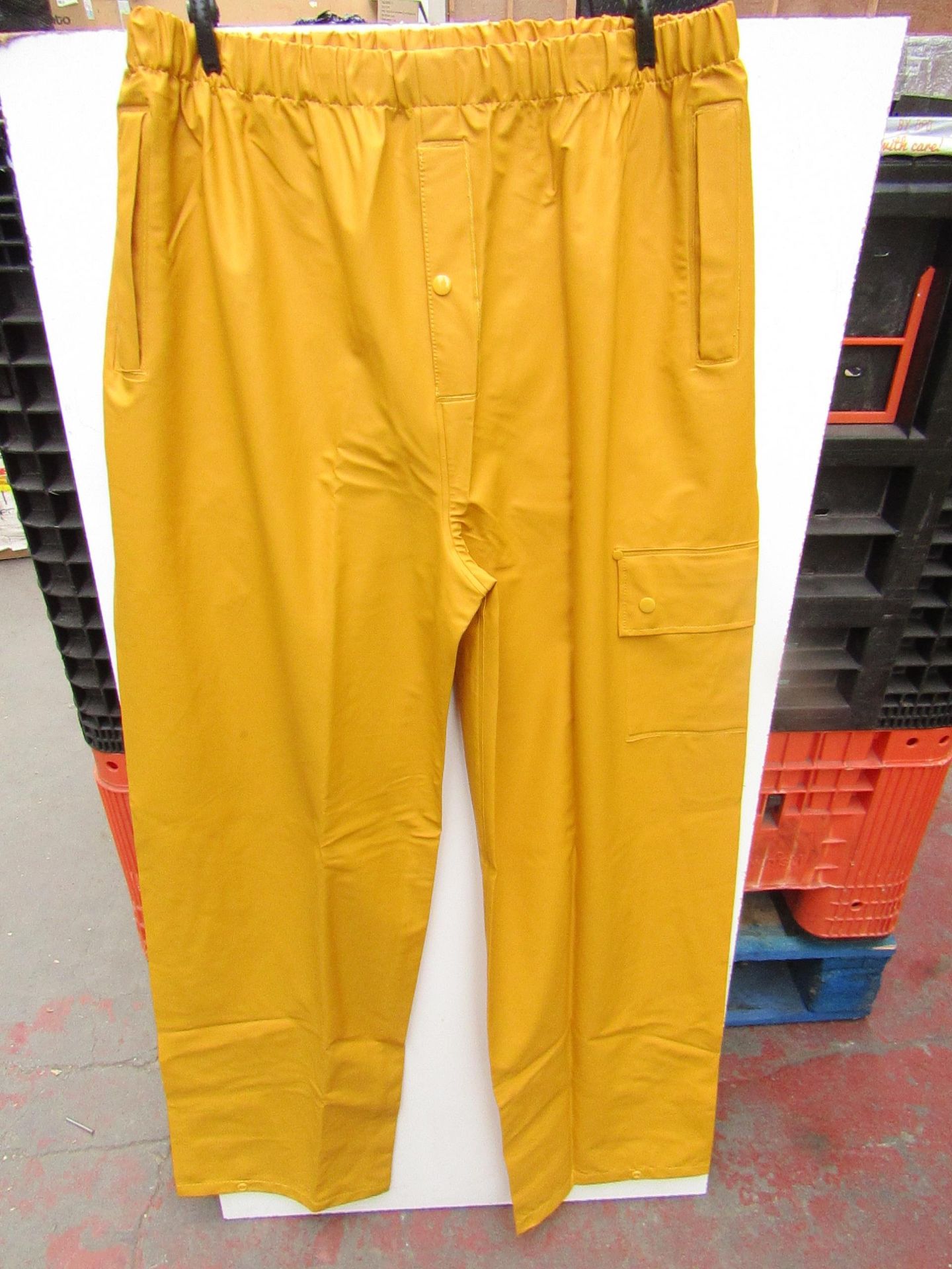 PVC Work Trousers - Light Yellow Mustard - Size XL - Unused & Packaged.