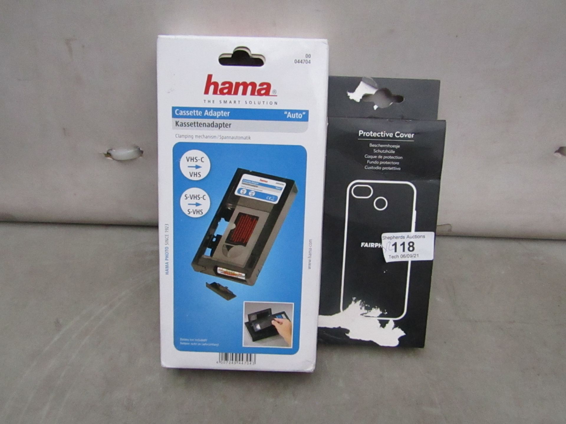 2x Items being; Hama cassette adaptor and a Fairphone protective cover, unchecked.