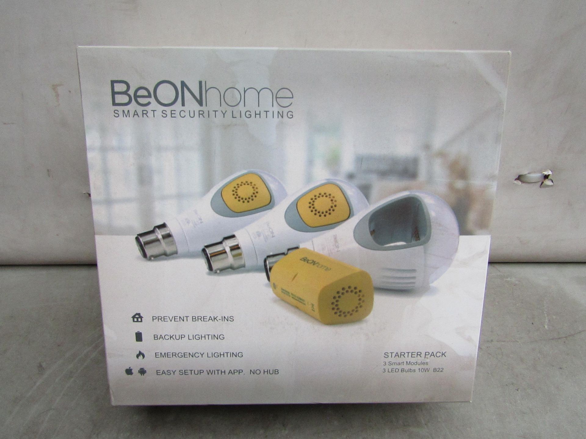 BeOnHome Smart Light bulb security starter pack, includes 3 app controlled light bulbs without the