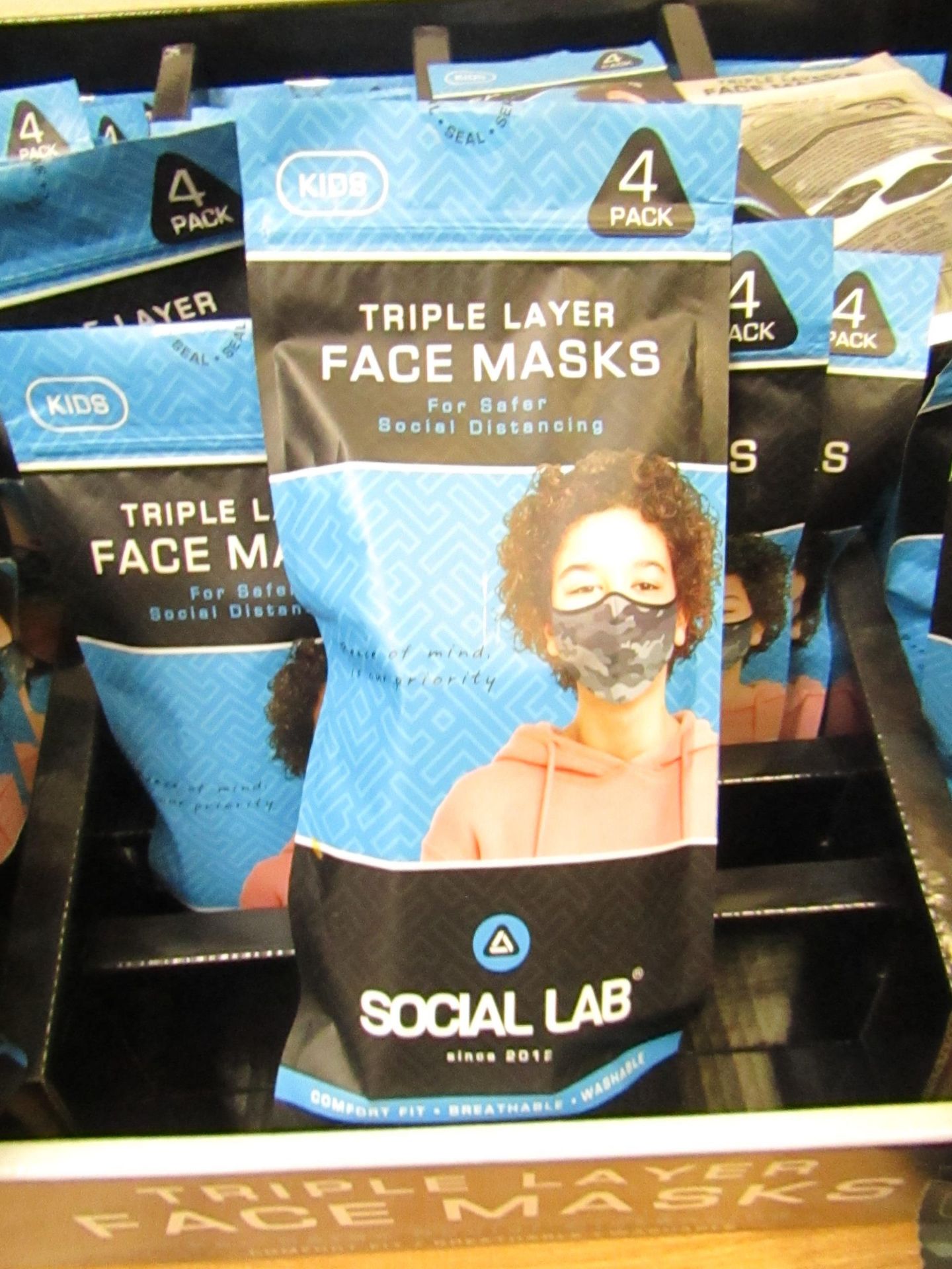 6 x packs (4 masks per pack) of Boys Social Lab Triple Layer Organic Cotton Face Masks RRP £12.99