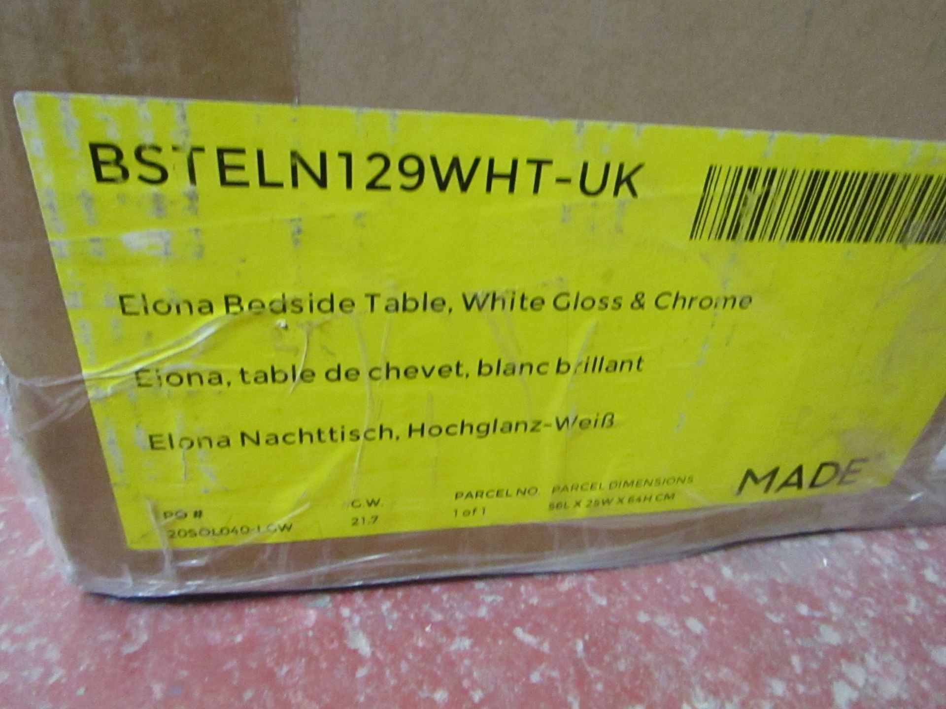 1 x Made.com Elona Bedside Table White Gloss and Chrome RRP œ129 SKU MAD-BSTELN129WHT-UK TOTAL RRP
