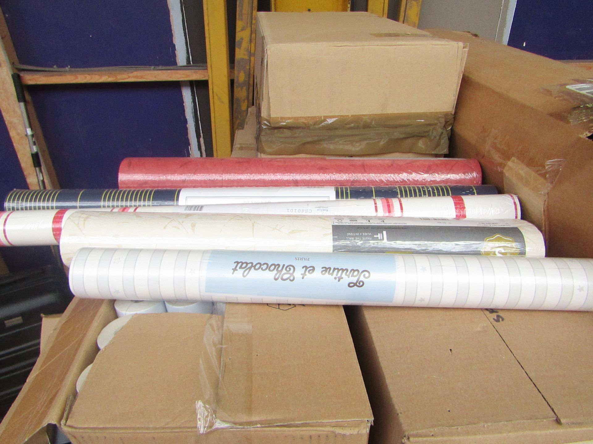 Box of Assorted WallPaper Rolls - Colour/Design/ Roll Length May Differ - All Appear to Look Unused,