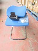 Queen Rome low back visitor chromed framed black plastic blue cushioned chair, new and boxed. RRP £