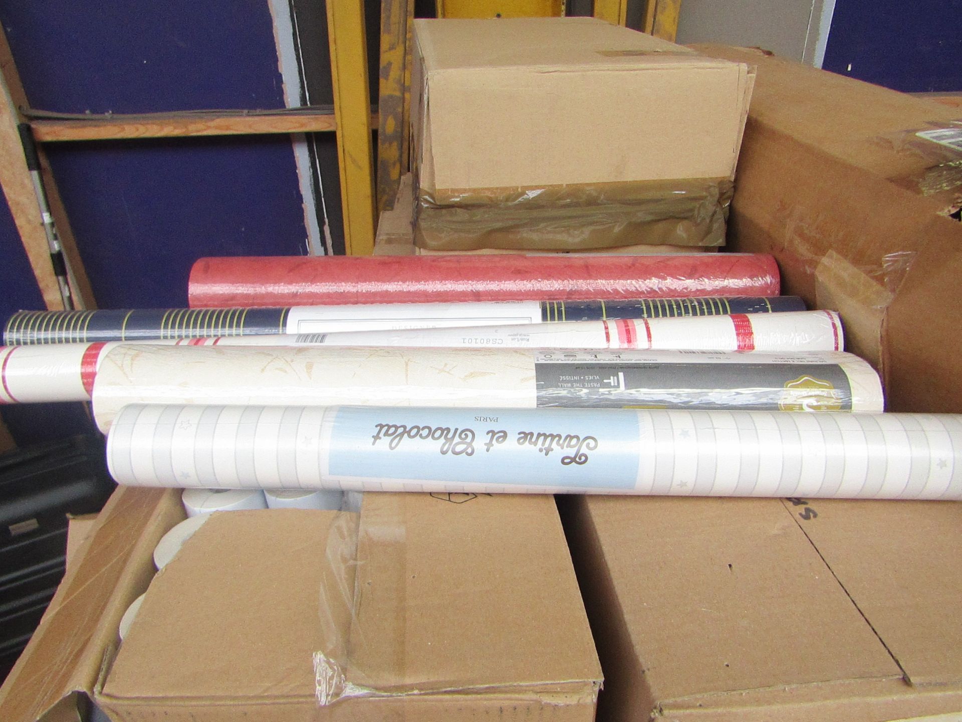 Box of Assorted WallPaper Rolls - Colour/Design/ Roll Length May Differ - All Appear to Look Unused,