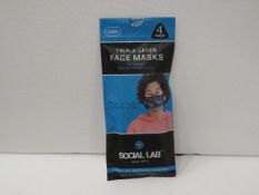 2x Social Lab triple layer face masks for kids, blue