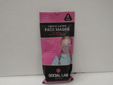 2x Social Lab triple layer face masks for kids, pink