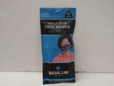 2x Social Lab triple layer face masks for kids, blue