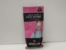 2x Social Lab triple layer face masks for kids, pink