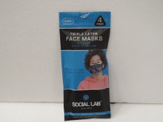 2x Social Lab triple layer face masks for kids, blue