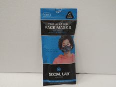 2x Social Lab triple layer face masks for kids, blue