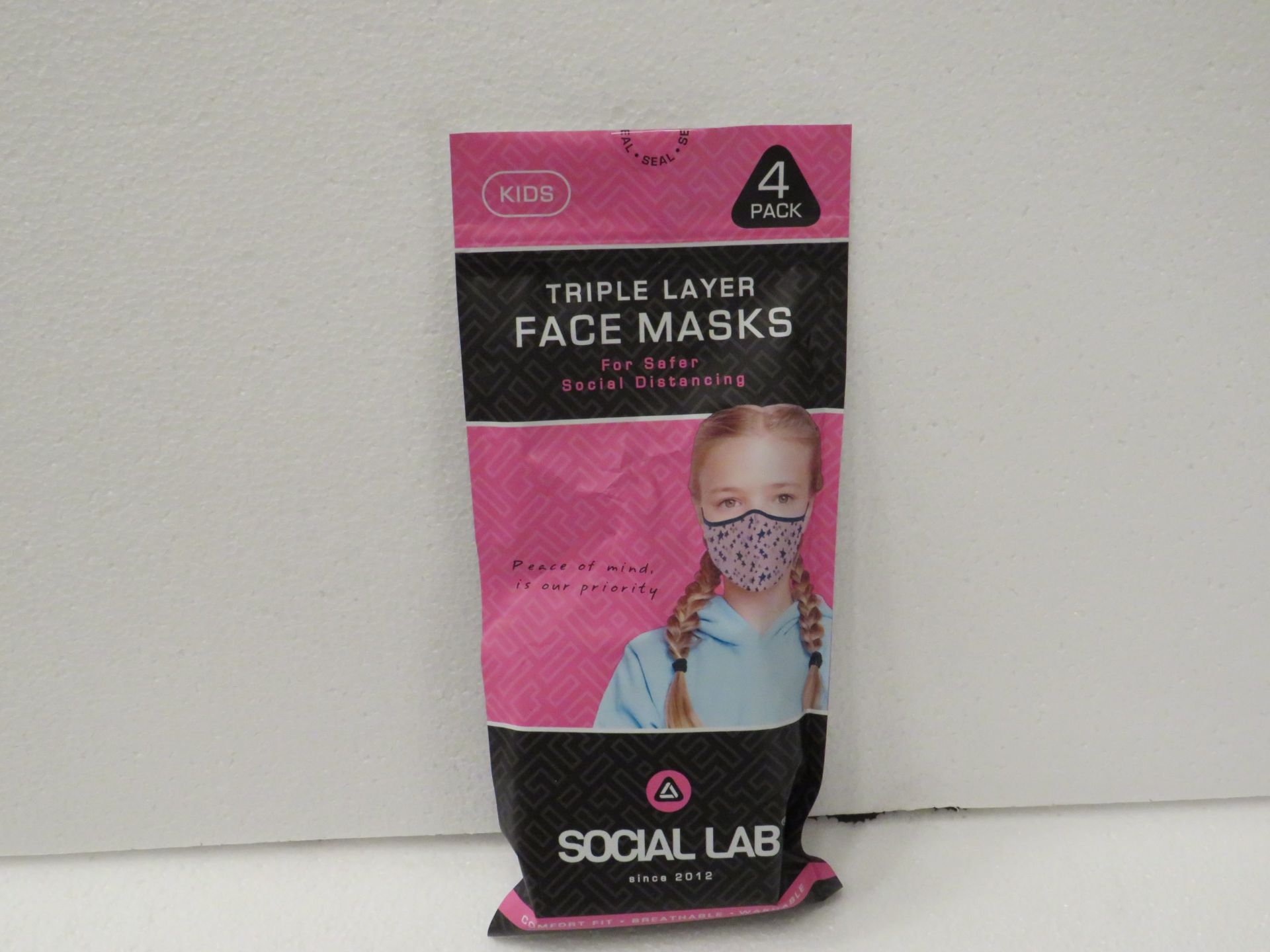 2x Social Lab triple layer face masks for kids, pink