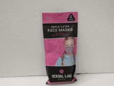 2x Social Lab triple layer face masks for kids, pink