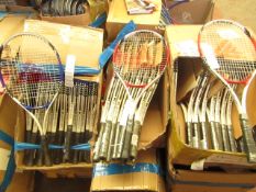 1X LANWEI TENNIS RACKET, LOOK NEW WITH PLASTIC STILL ON HANDLE, MAY HAVE DIRTY MARKS, UNCHECKED & NO