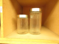 2x Glass & Metal Storage Jar - Looks Unused.