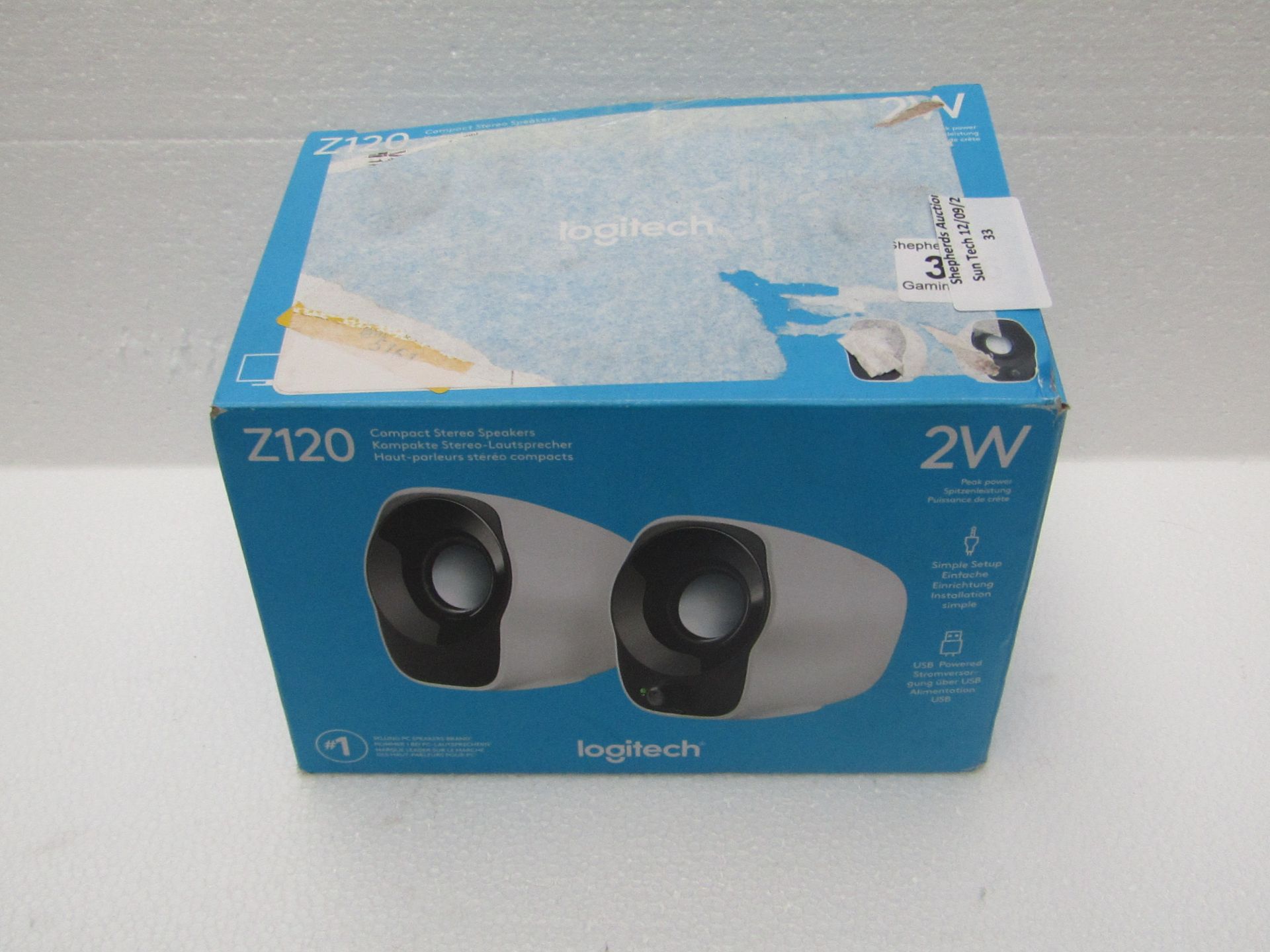 Logitech set of 2x speakers, unchecked and boxed.