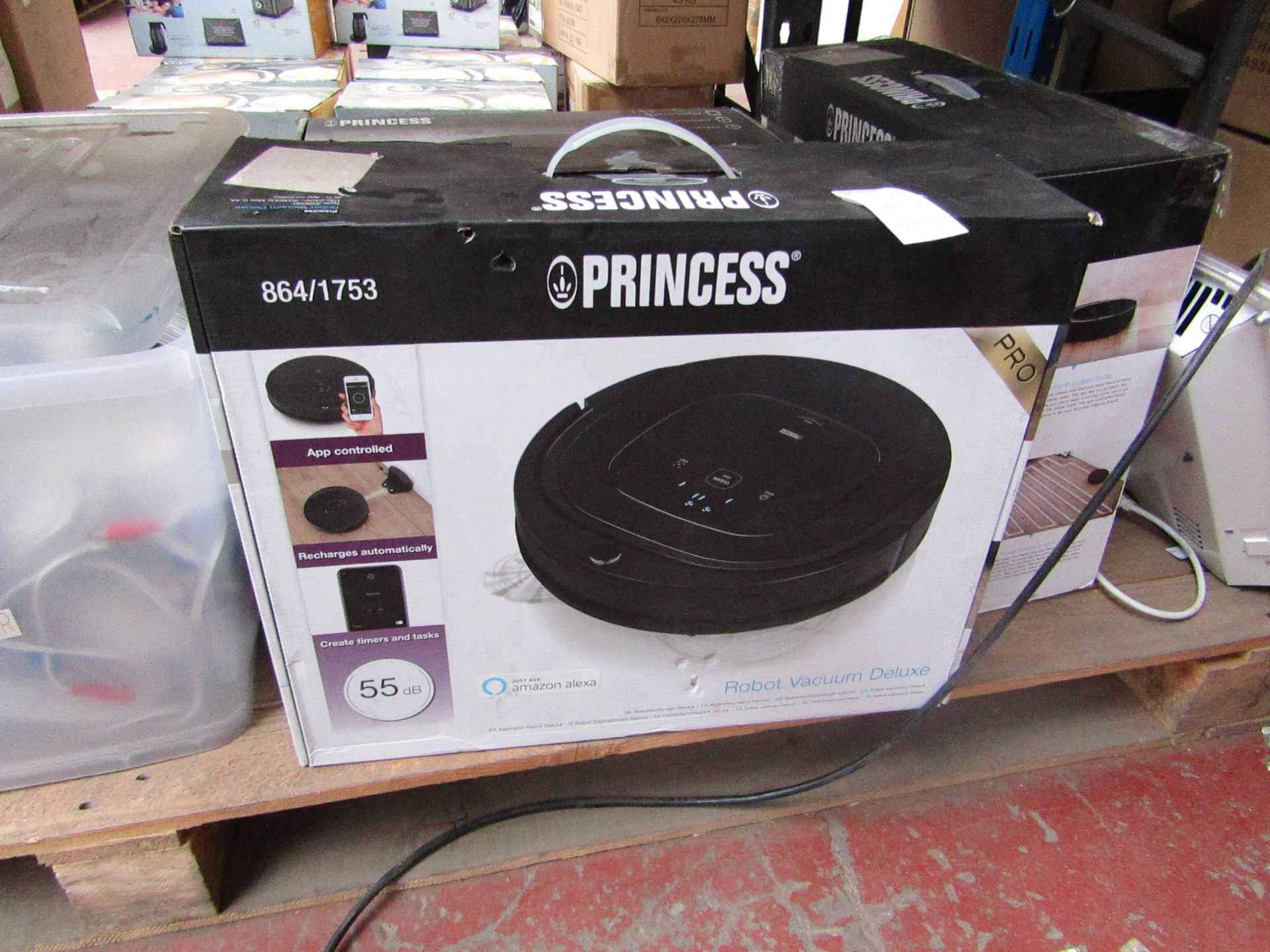 Princess robot vacuum cleaner, vendor suggests tested working and boxed.