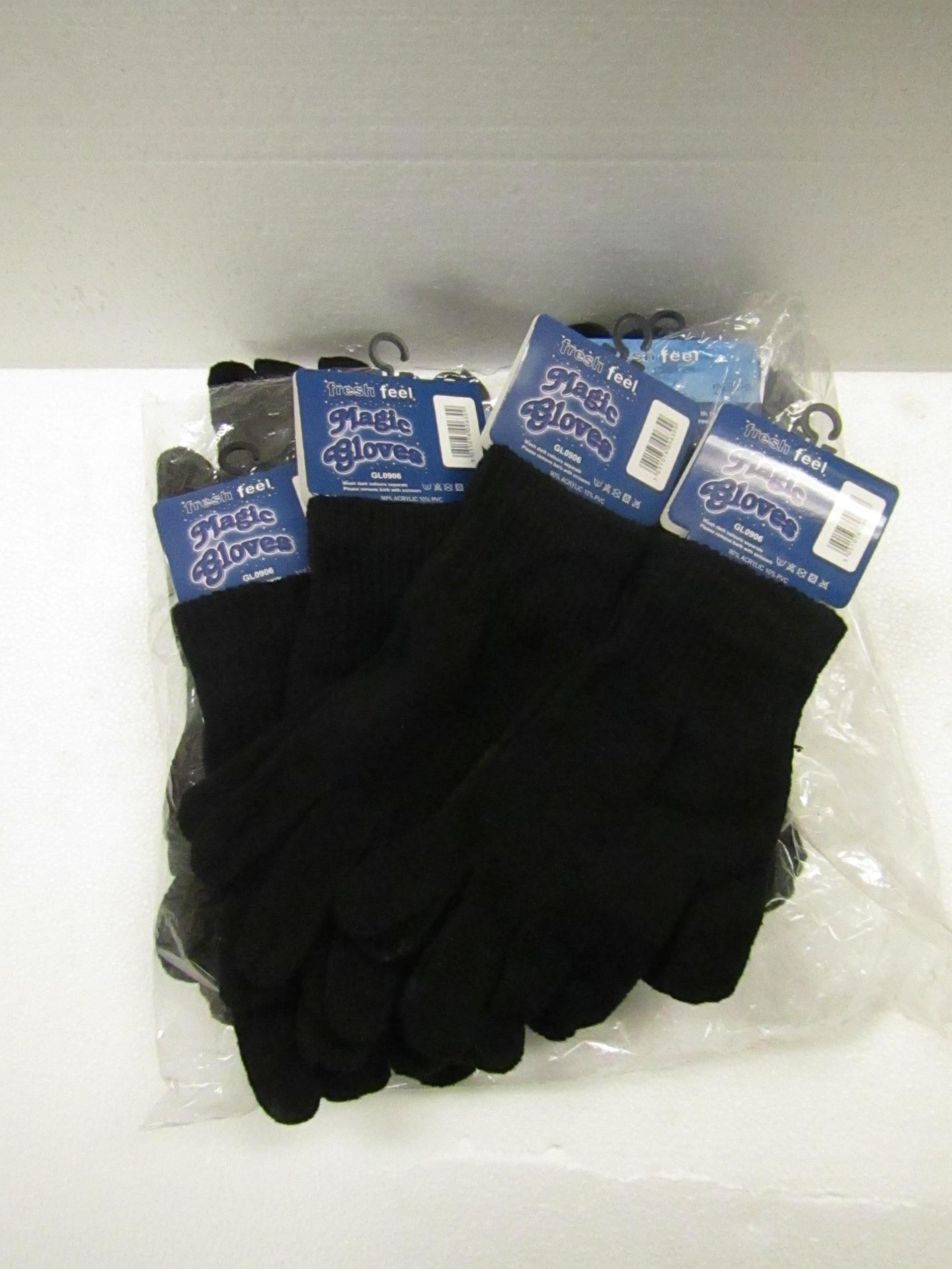 1x Bag containing 12 sets magic gloves, all new in packaging.