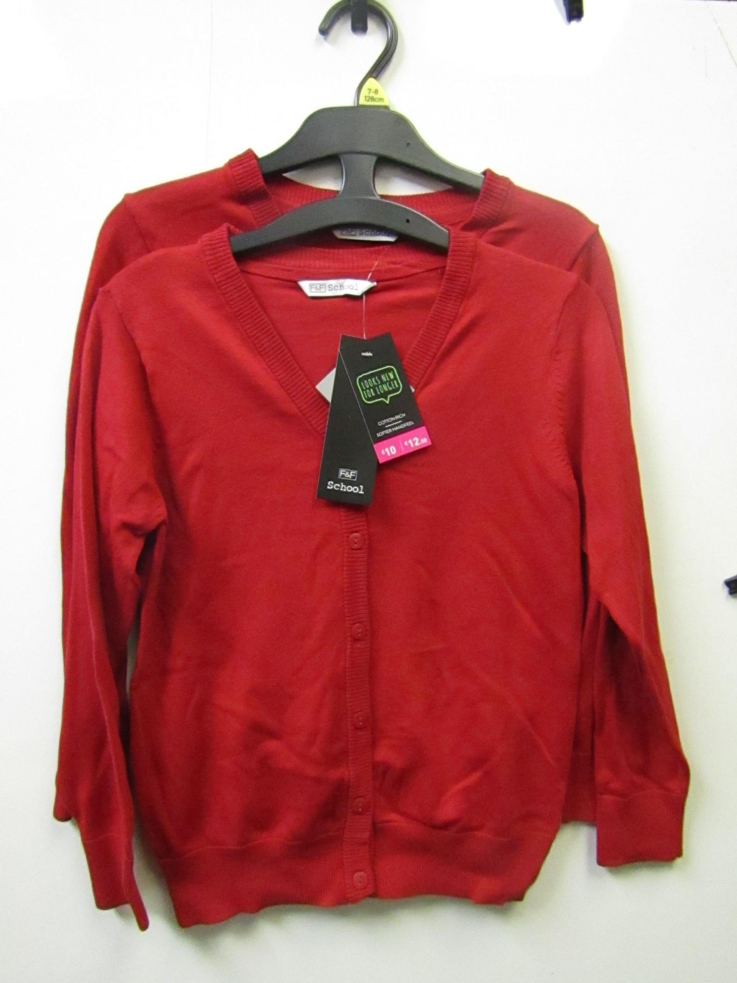 3x girls 2piece school cardigan red - size 7/8 - new but might have security tags on.