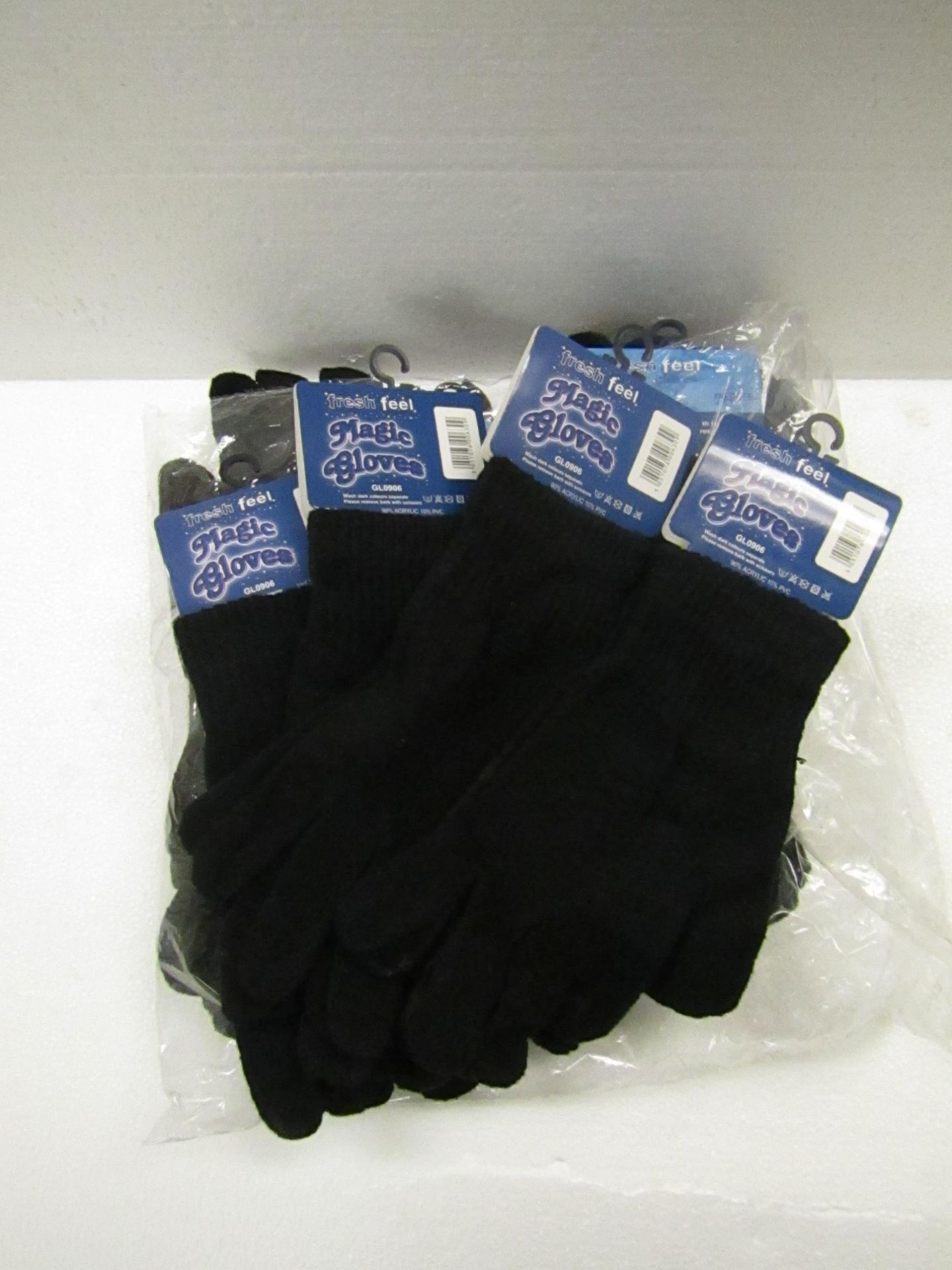 1x Bag containing 12 sets magic gloves, all new in packaging.