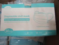 10x Pack of 50x disposable face masks - New & Packaged.