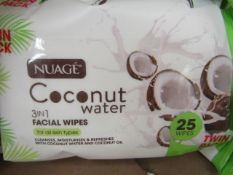 4x Nuage - 3-in-1 Coconut Water Facial Wipes (25 Wipes) - New & Packaged.