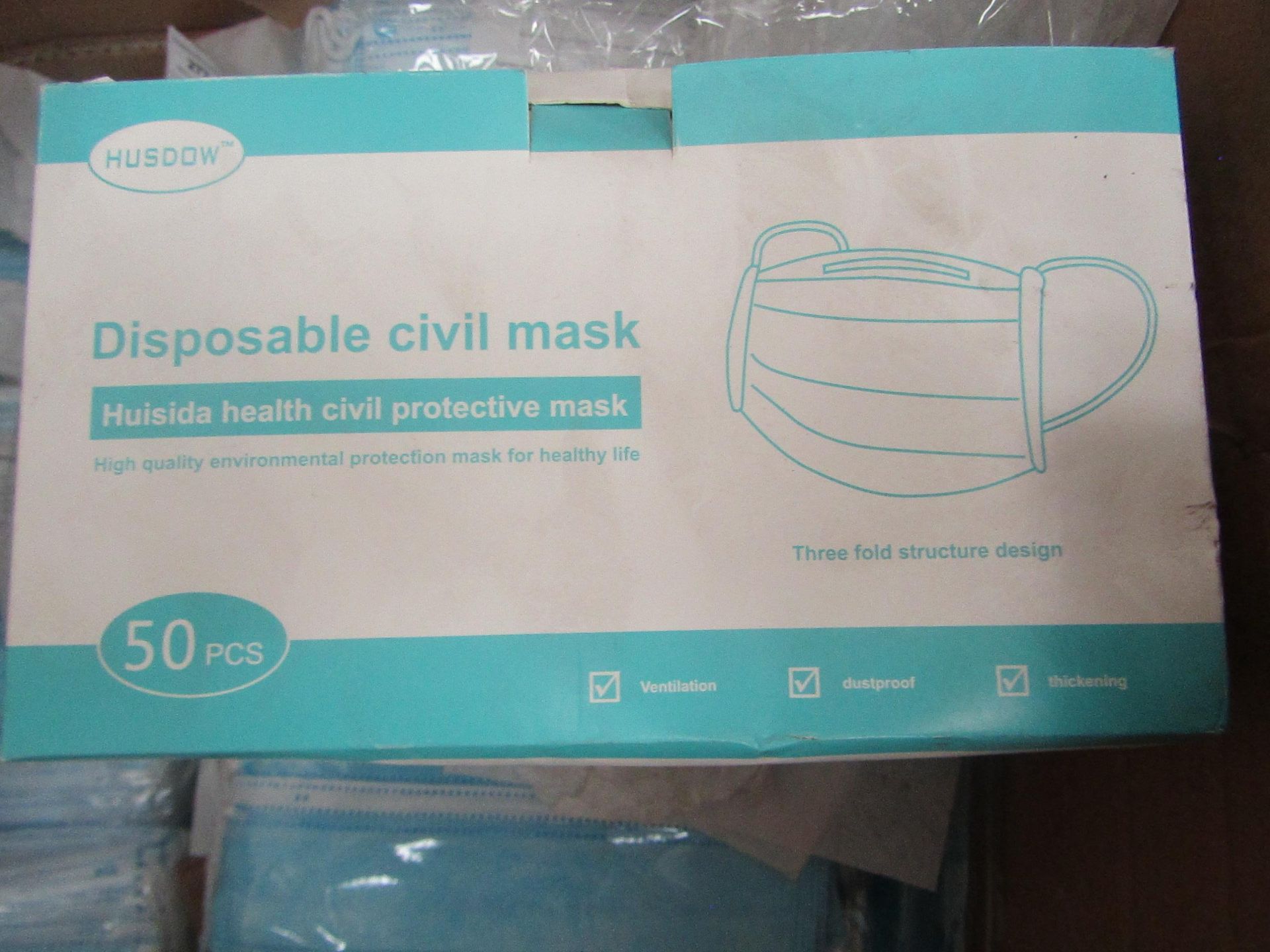 10x Pack of 50x disposable face masks - New & Packaged.