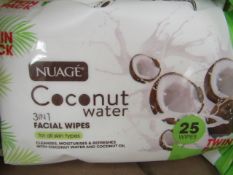 4x Nuage - 3-in-1 Coconut Water Facial Wipes (25 Wipes) - New & Packaged.