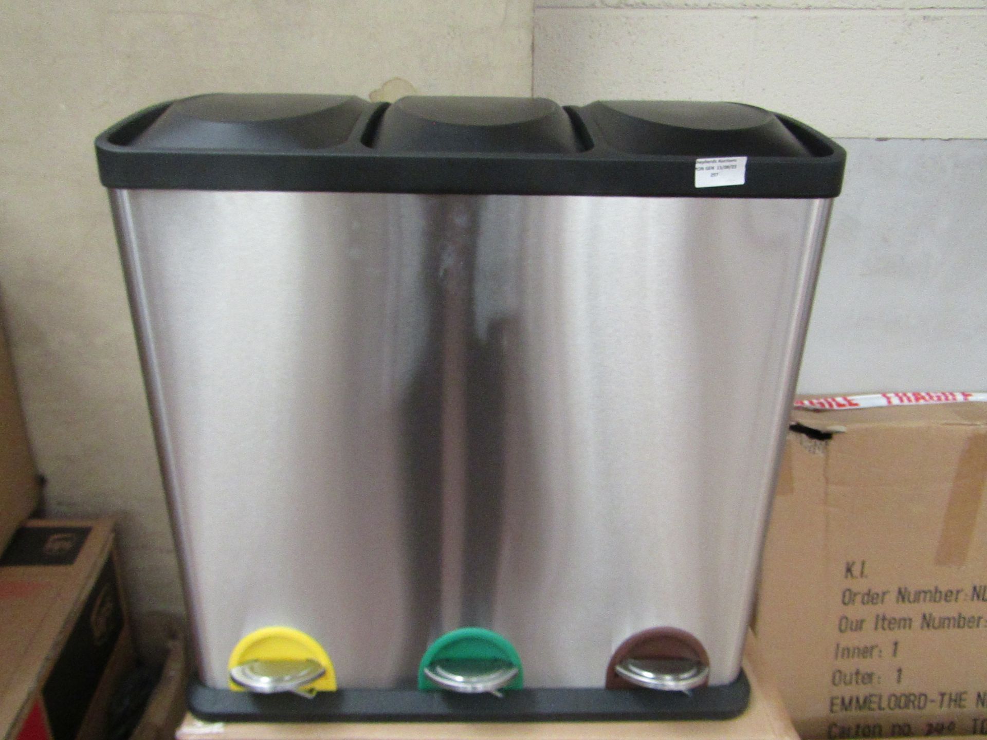 Urban Living - Stainless Steel 3 Compartment Recycling Pedal Bin - No Visible Damage & Boxed.