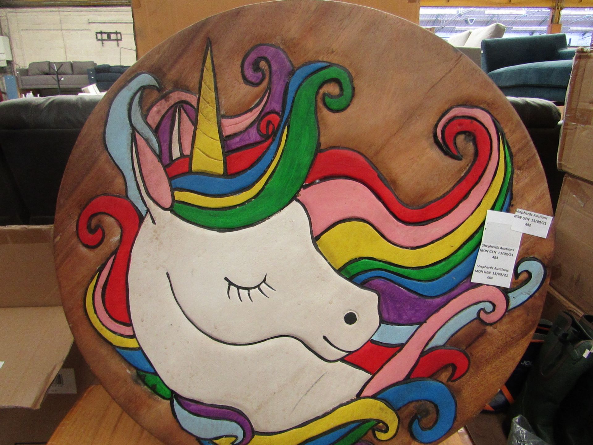 2x Hand Painted Natural solid wood Unicorn Table - Unused & Boxed.