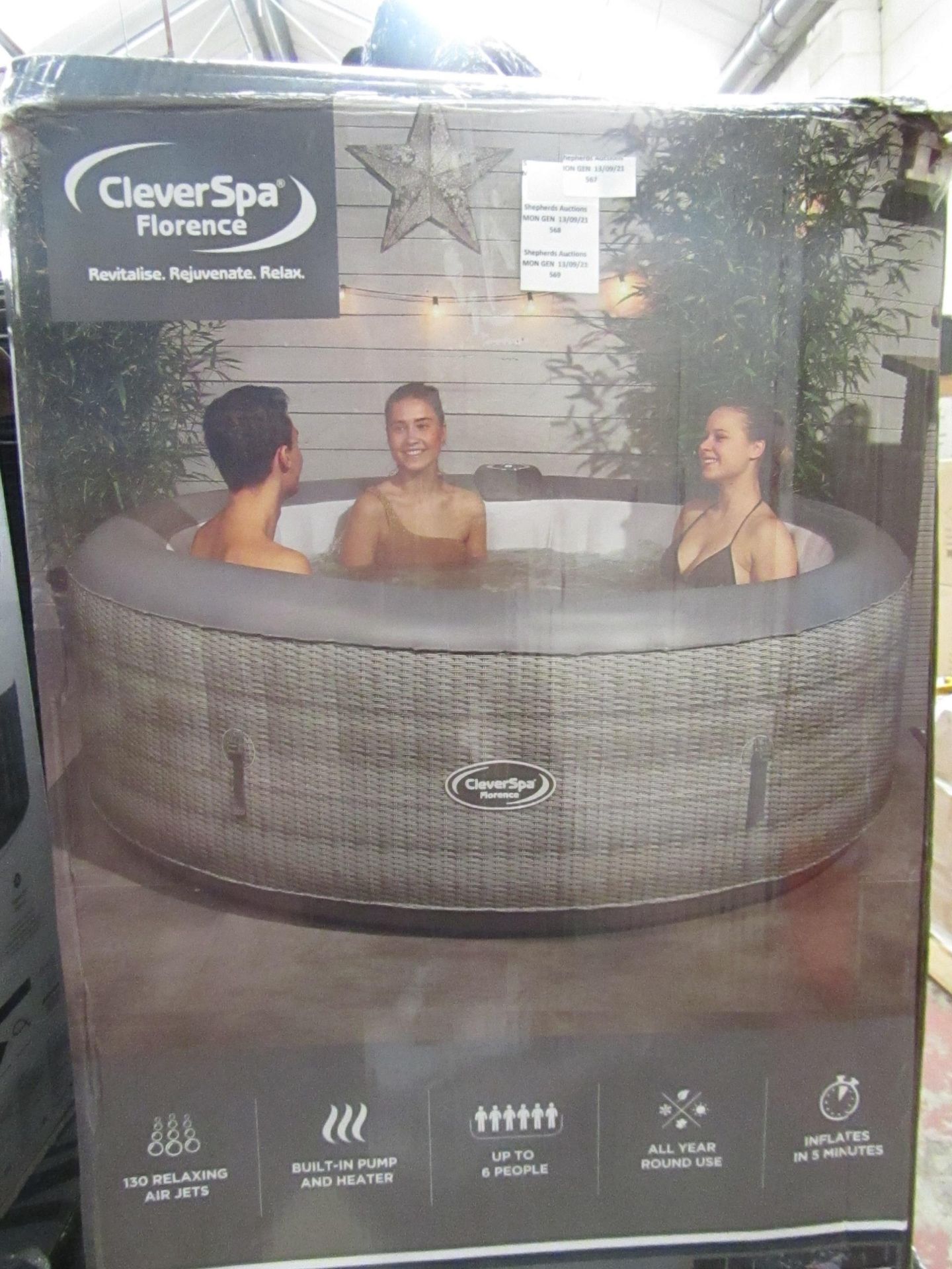 CleverSpa - Florenece 6 Person Inflatble Hot-Tub - 1000 Litre / Exclusive Grey Rattan print / All-
